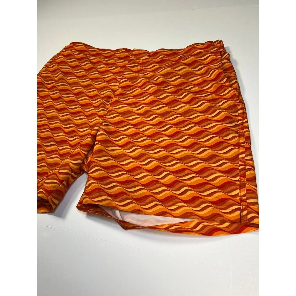 Fair Harbor Sextant Trunk Mens 34 Orange Retro Wave BreezeKnit Liner Swim Shorts